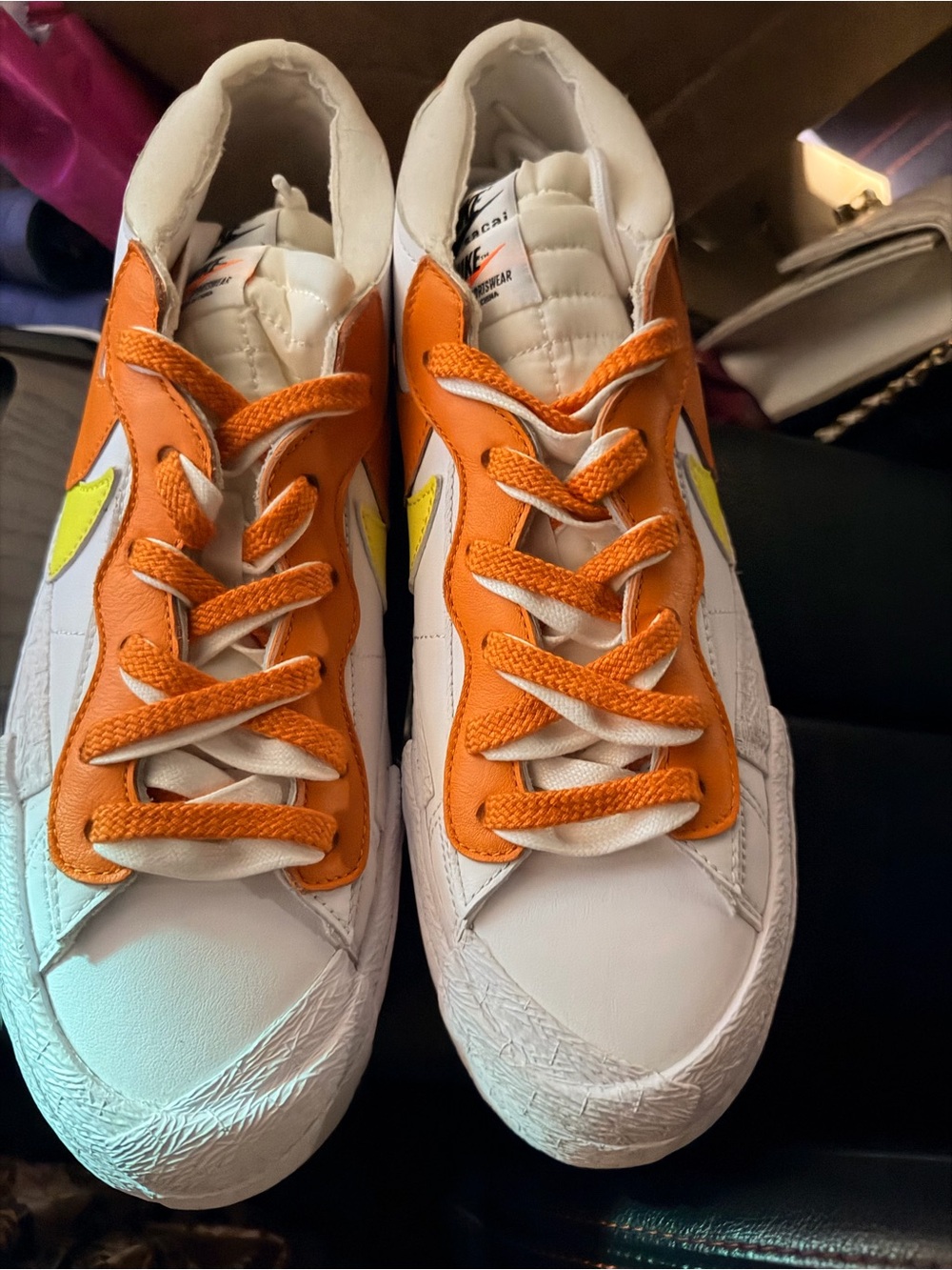 Nike White and Orange Low-Top Sneakers